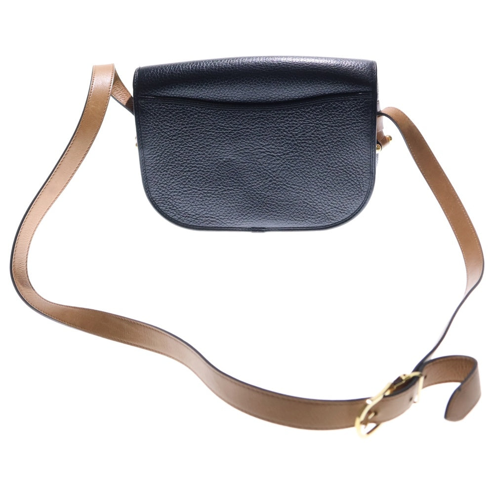 Christian Dior(クリスチャンディオール) CDロゴ ショルダーバック ショルダーポシェット ブラック×ブラウン レザー シルバー金具