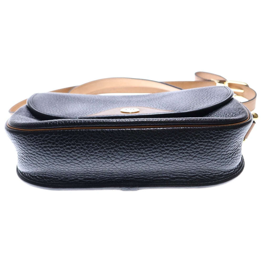 Christian Dior(クリスチャンディオール) CDロゴ ショルダーバック ショルダーポシェット ブラック×ブラウン レザー シルバー金具