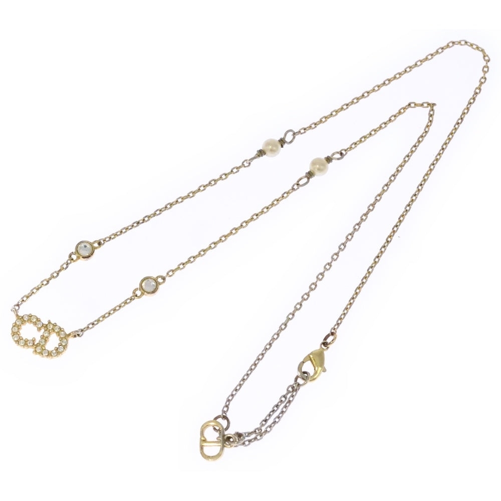 Christian Dior(クリスチャンディオール) Clair D Lune ネックレス ペンダント チェーン ゴールド クリスタル×レジンパール GP