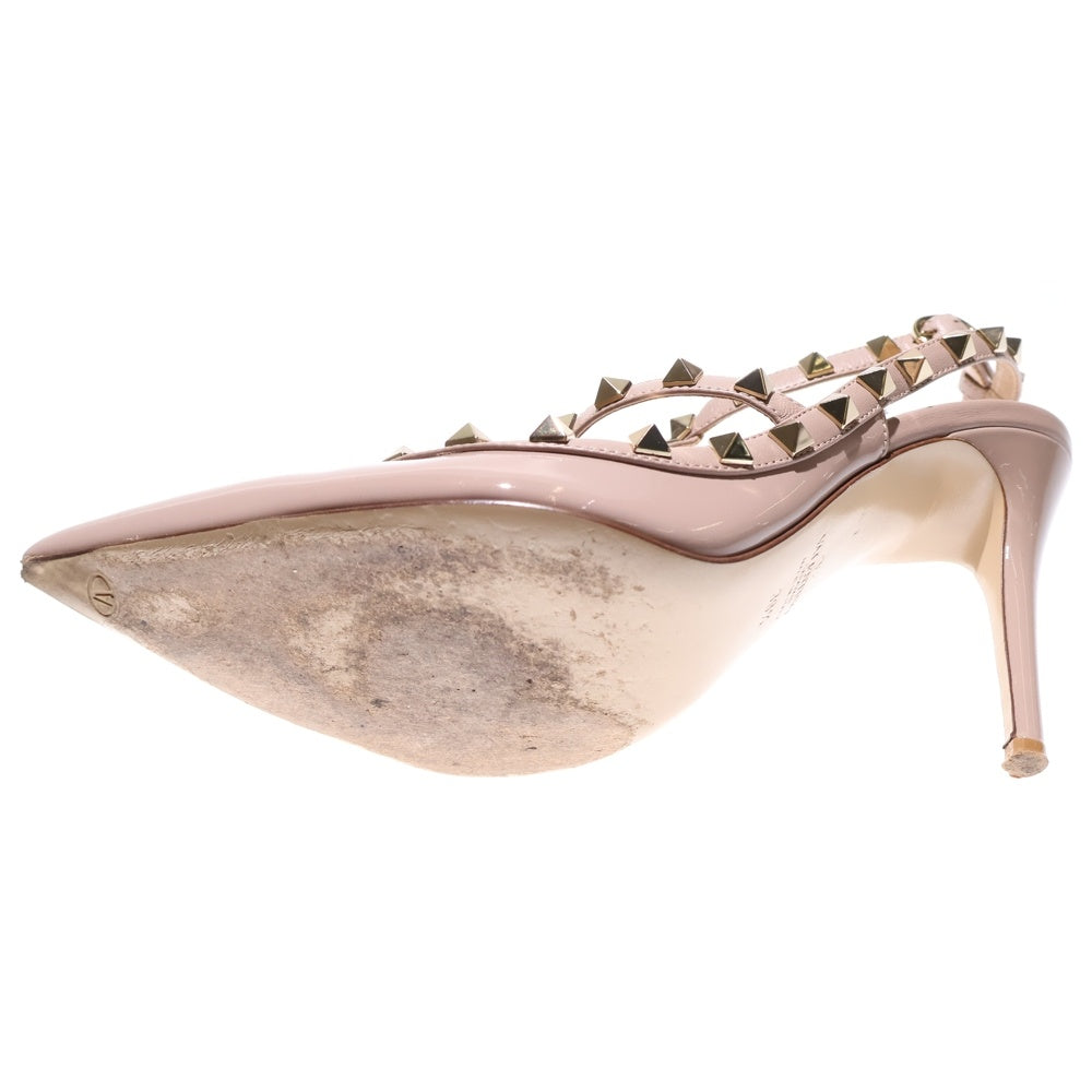 valentino garavan(ヴァレンティノガラヴァーニ) ロックスタッズ ポインテッドトゥ パテントレザー ヒールストラップパンプス ベージュ