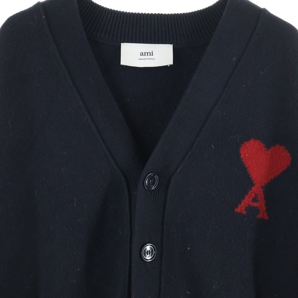 ami paris(アミパリス) Ami De Coeur アミ ドゥ クール ハートロゴ ジャガード ウールニット 長袖カーディガン ブラック UKC367.018