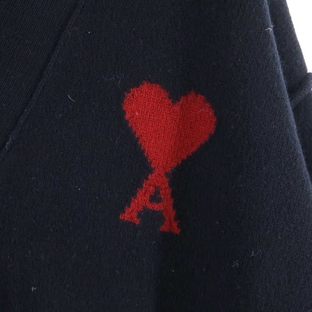 ami paris(アミパリス) Ami De Coeur アミ ドゥ クール ハートロゴ ジャガード ウールニット 長袖カーディガン ブラック UKC367.018