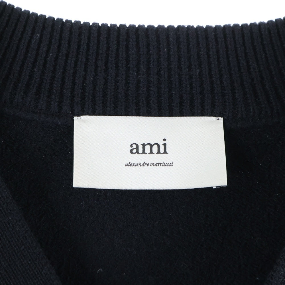 ami paris(アミパリス) Ami De Coeur アミ ドゥ クール ハートロゴ ジャガード ウールニット 長袖カーディガン ブラック UKC367.018