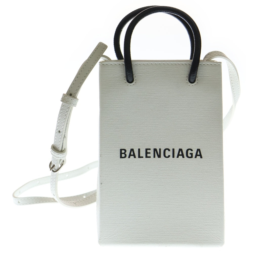 BALENCIAGA(バレンシアガ) ショッピングバッグ フォンショルダー ミニトートバッグ ハンドバッグ ホワイト レザー 593826 シルバー金具 レディース