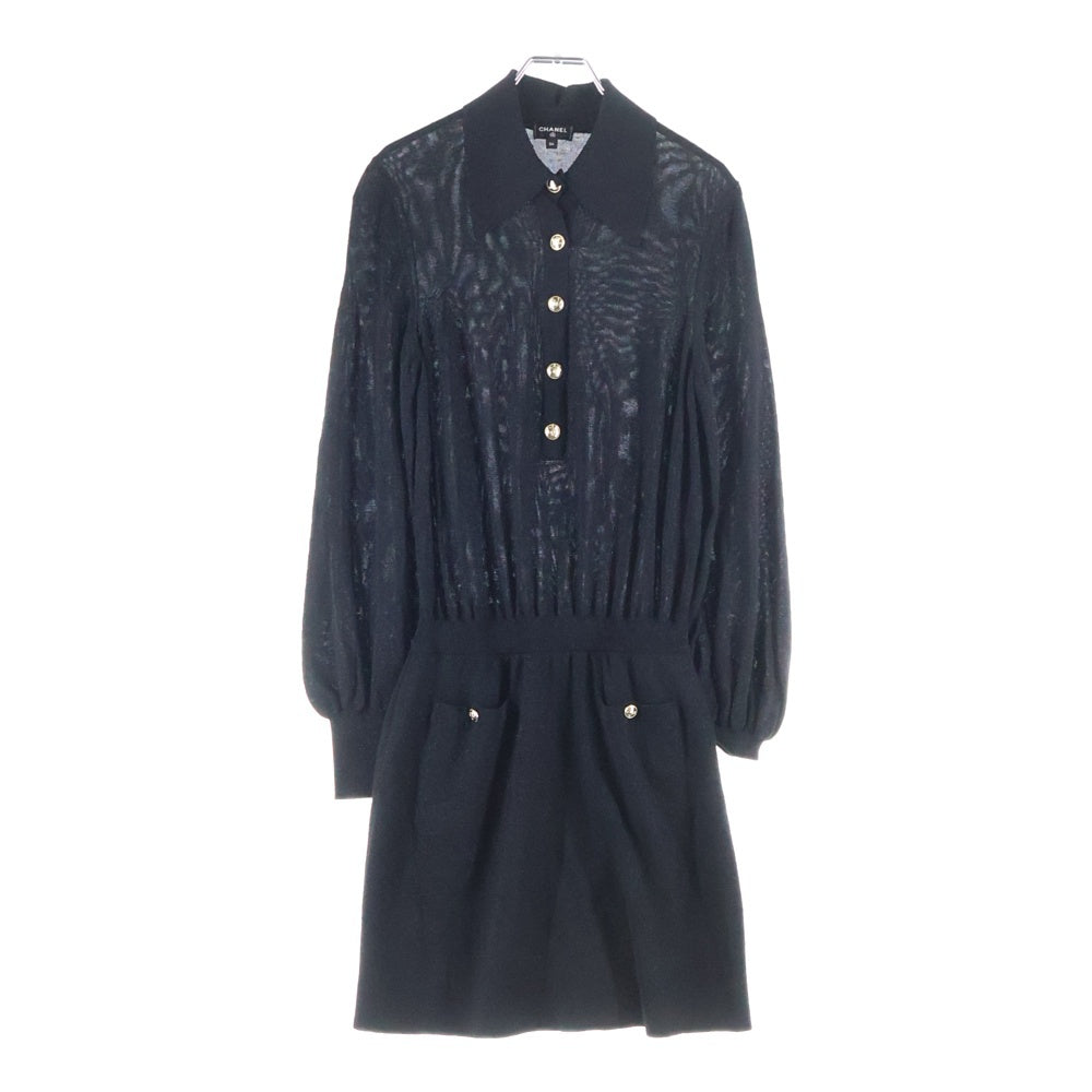 CHANEL(シャネル) ココボタン ラメニット長袖ワンピース ブラック P65648K61308 レディース