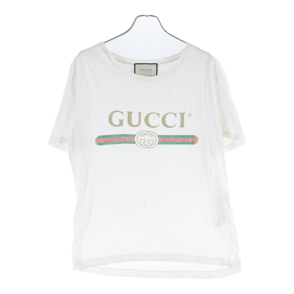 GUCCI(グッチ) ヴィンテージロゴプリント ウォッシュ加工 クルーネック 半袖Tシャツ カットソー ホワイト 440103 レディース