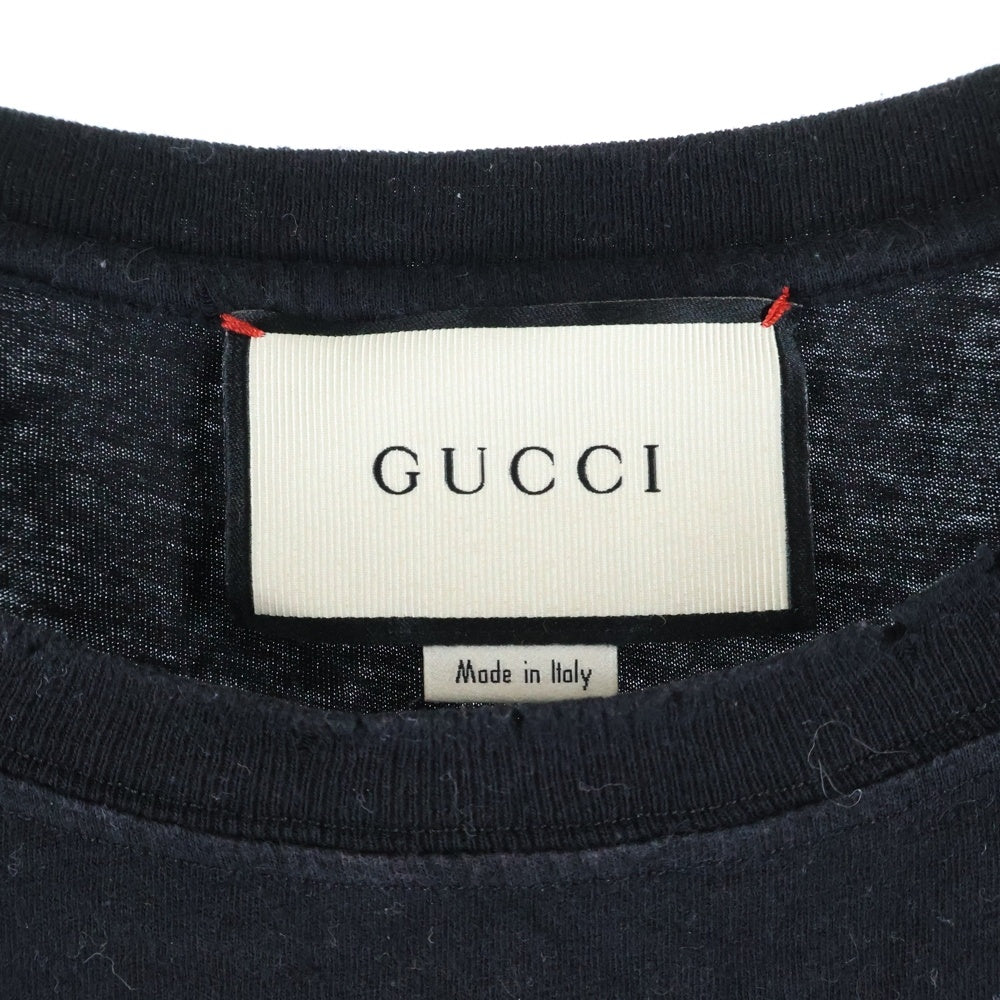 GUCCI(グッチ) ヴィンテージロゴプリント ウォッシュ加工 クルーネック 半袖Tシャツ カットソー ブラック 440103 レディース