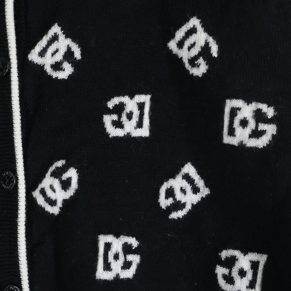 DOLCE & GABBANA(ドルチェアンドガッバーナ) ロゴ 総柄ジャガード ウールニット クルーネック カーディガン ブラック レディース L5KWI0