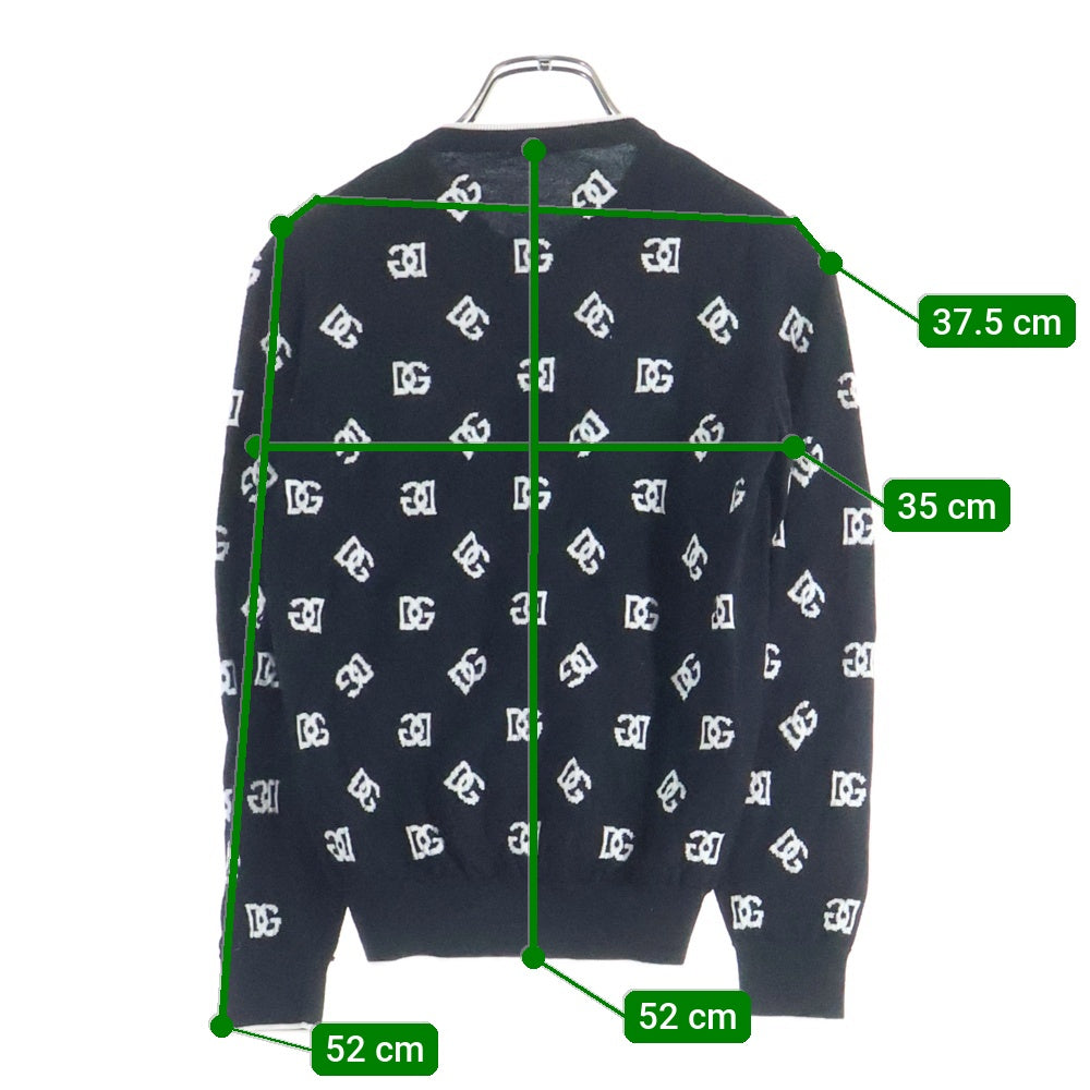 DOLCE & GABBANA(ドルチェアンドガッバーナ) ロゴ 総柄ジャガード ウールニット クルーネック カーディガン ブラック レディース L5KWI0