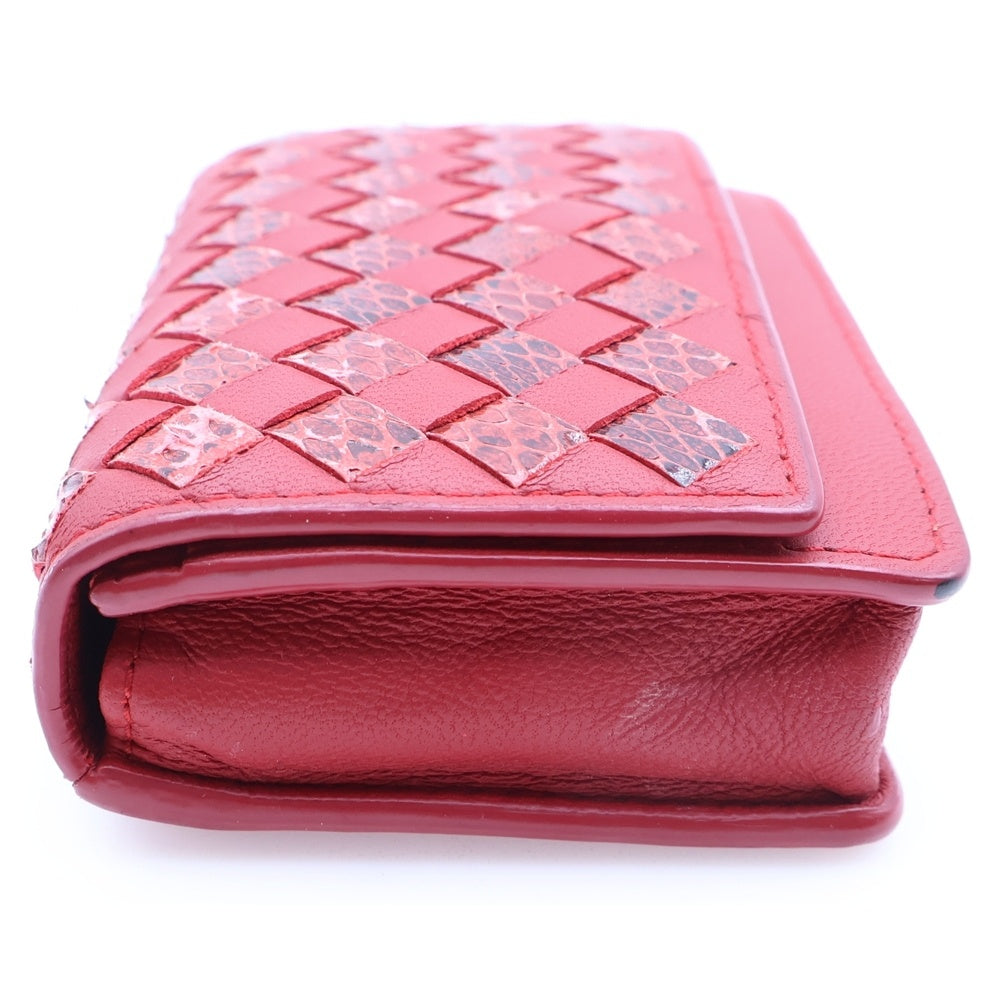 BOTTEGA VENETA(ボッテガヴェネタ) イントレチャート カードケース 小物入れ ポーチ 財布 レッド レザー×パイソン レディース