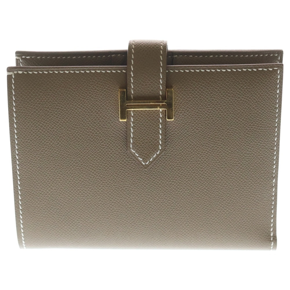 HERMES(エルメス) ベアンコンパクト エプソン エトゥープ コンパクトウォレット 二つ折り財布 グレージュ ブラウン レザー ゴールド金具 K刻印