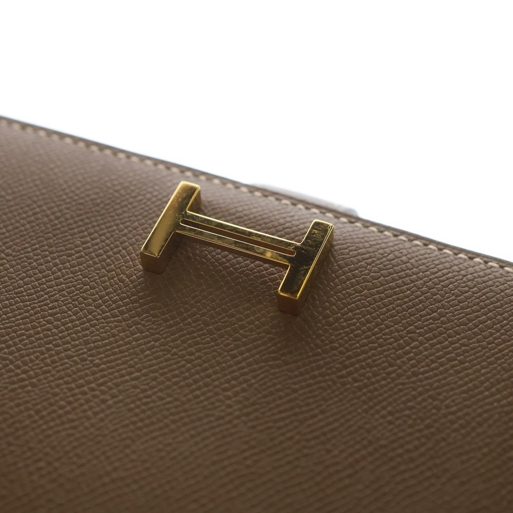 HERMES(エルメス) ベアンコンパクト エプソン エトゥープ コンパクトウォレット 二つ折り財布 グレージュ ブラウン レザー ゴールド金具 K刻印