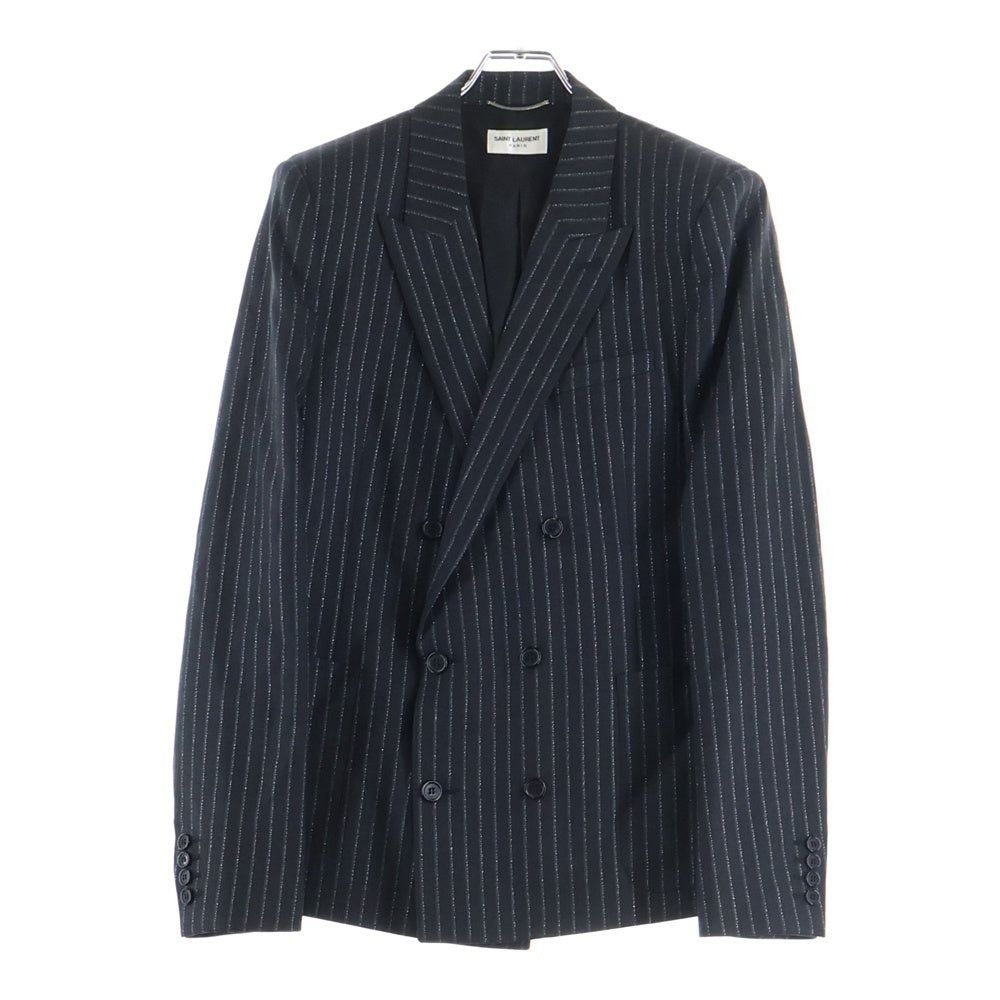 SAINT LAURENT PARIS(サンローランパリ) ラメストライプ ダブルブレストテーラードジャケット スラックスパンツ セットアップスーツ ブラック 596947 Y1A89