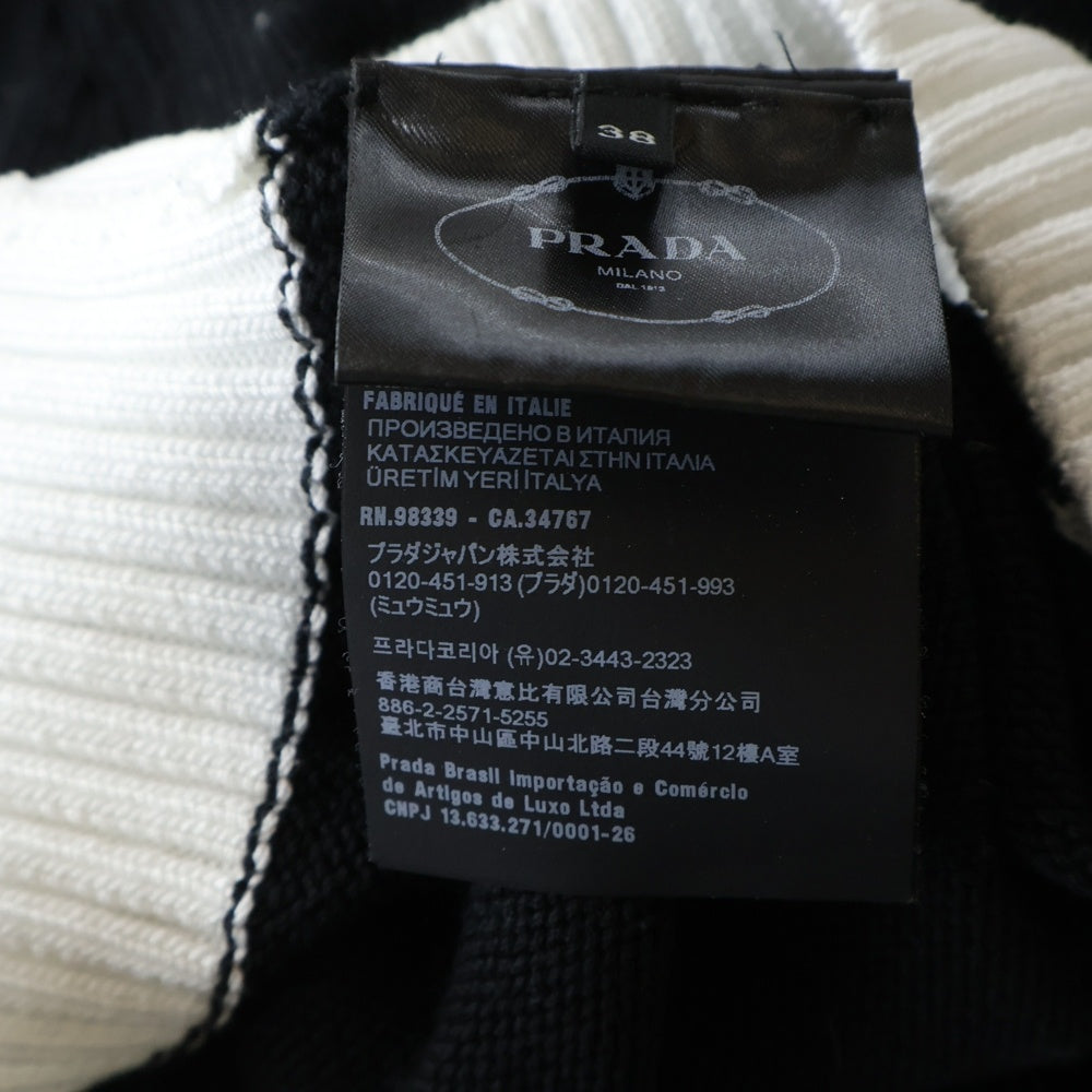 PRADA(プラダ) 24AW ロゴ刺繍 クロップド クルーネック 半袖ニット セーター ブラック レディース P24I1R