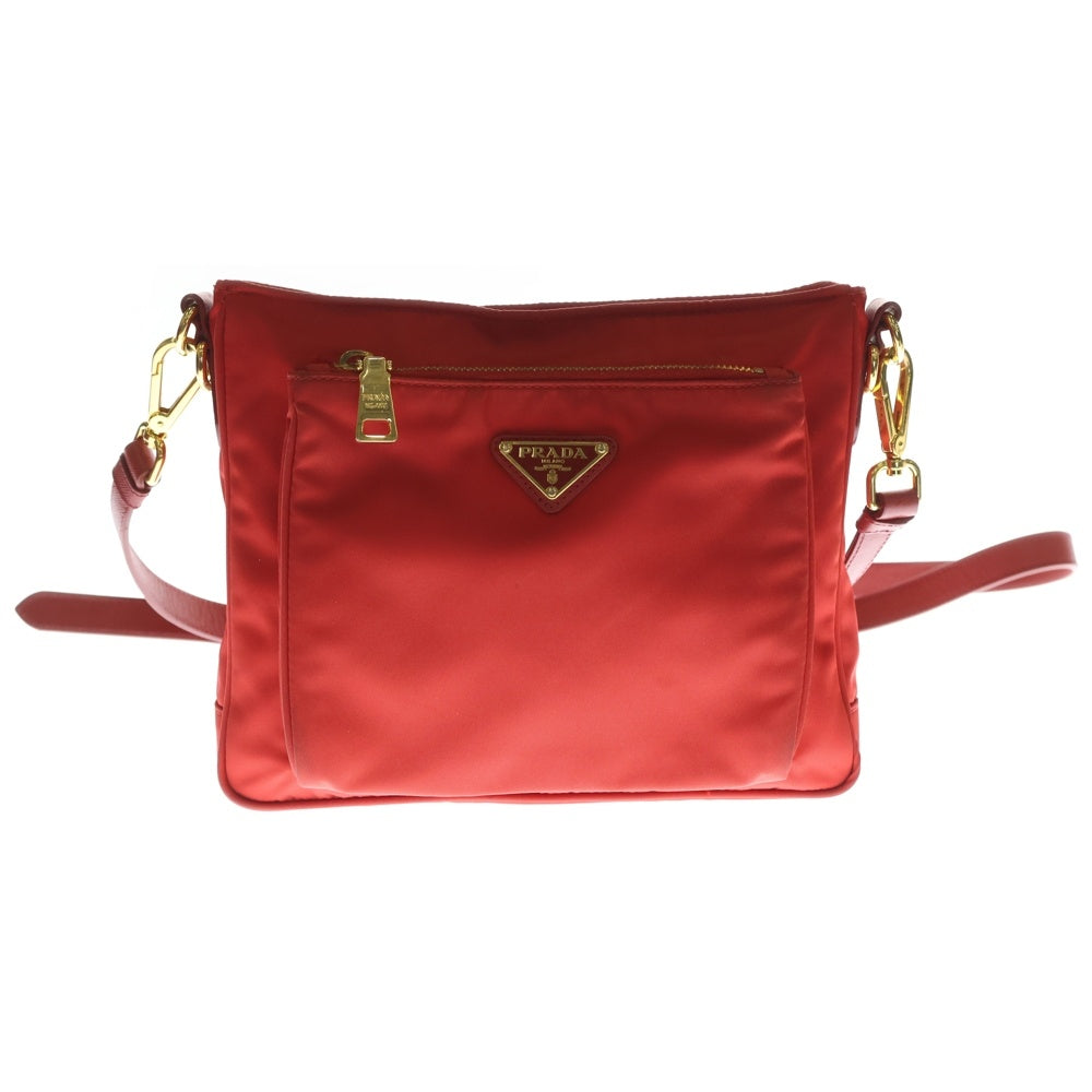 PRADA(プラダ) ロゴプレート ショルダーバッグ レッド ナイロン レディース