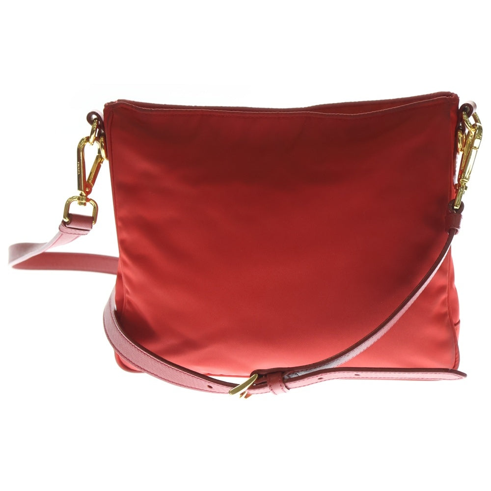 PRADA(プラダ) ロゴプレート ショルダーバッグ レッド ナイロン レディース