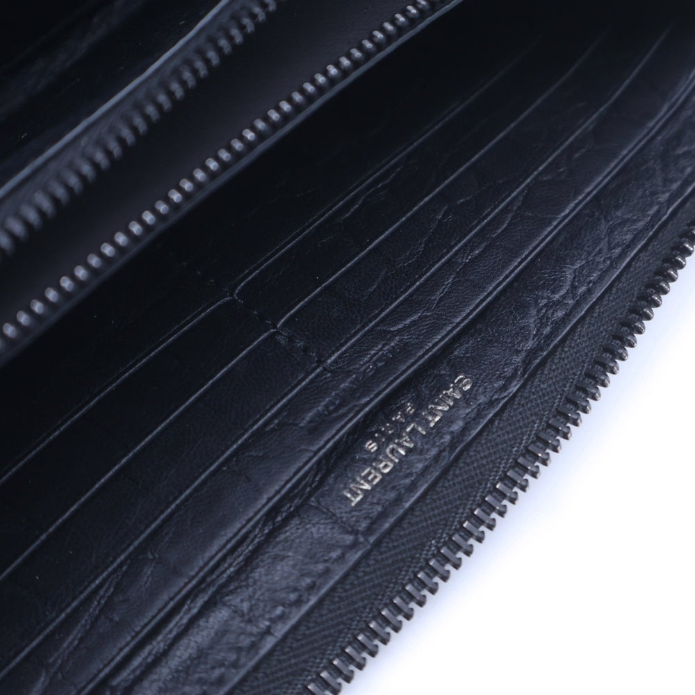 SAINT LAURENT PARIS(サンローランパリ) クロコ 型押しレザー ロゴ ラウンドジップ ロングウオレット 長財布 ブラック 617415