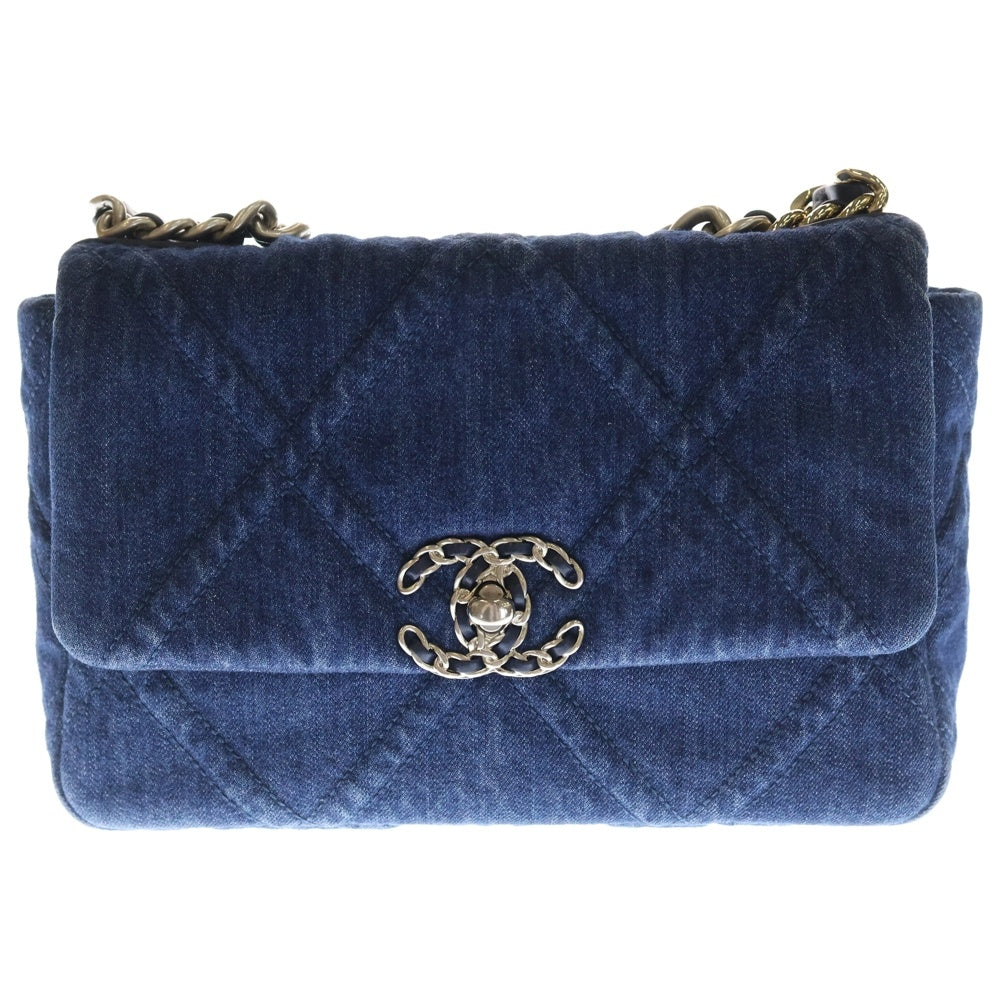 CHANEL(シャネル) シャネル19 マトラッセ チェーンショルダーバッグ ネイビー デニム ゴールド金具 AS1160 レディース