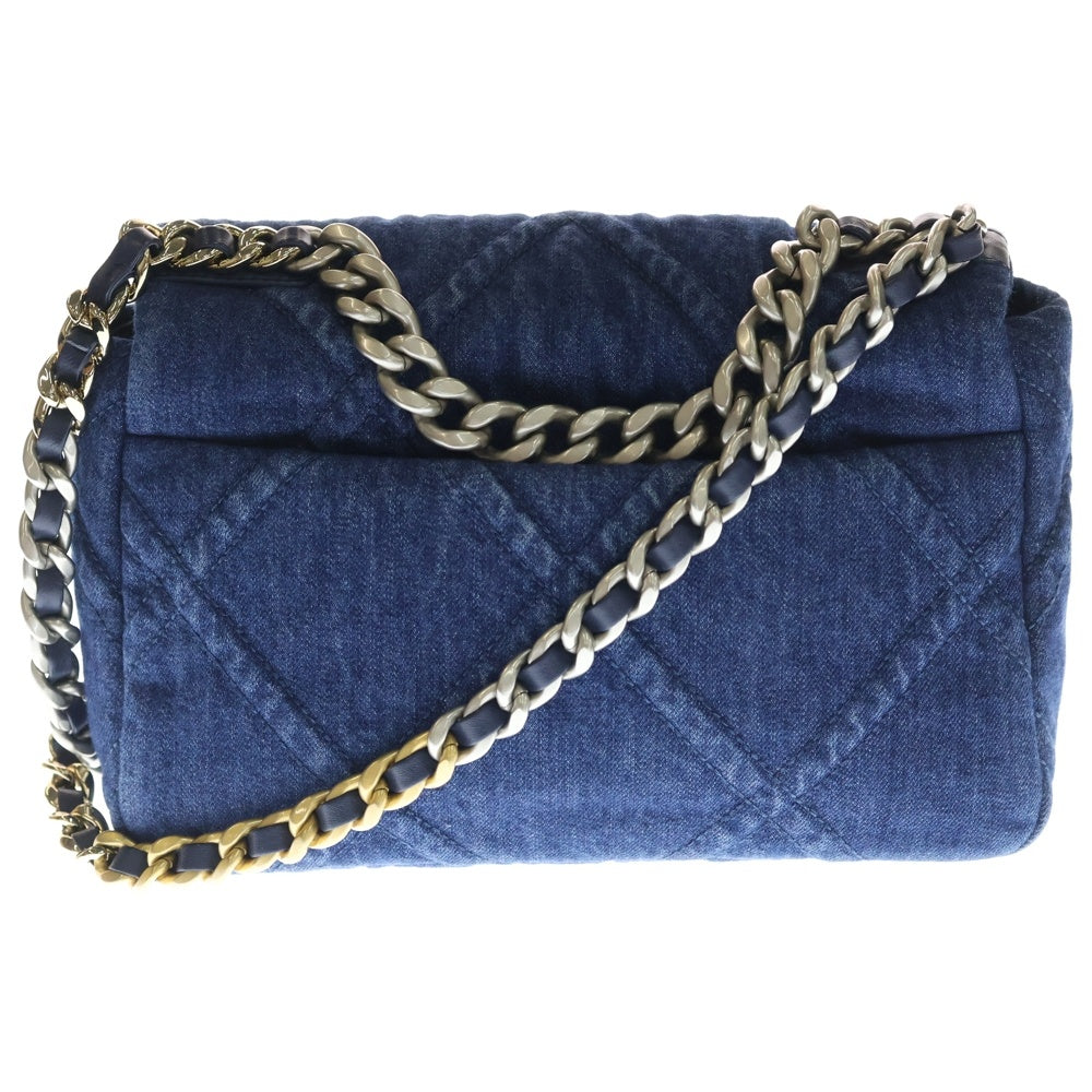 CHANEL(シャネル) シャネル19 マトラッセ チェーンショルダーバッグ ネイビー デニム ゴールド金具 AS1160 レディース