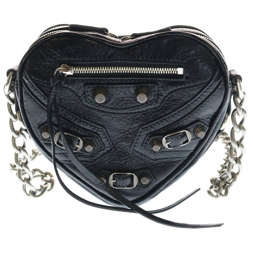 BALENCIAGA(バレンシアガ) ル カゴール ハートミニ ショルダーバッグ ブラック レザー シルバー金具 72278 レディース