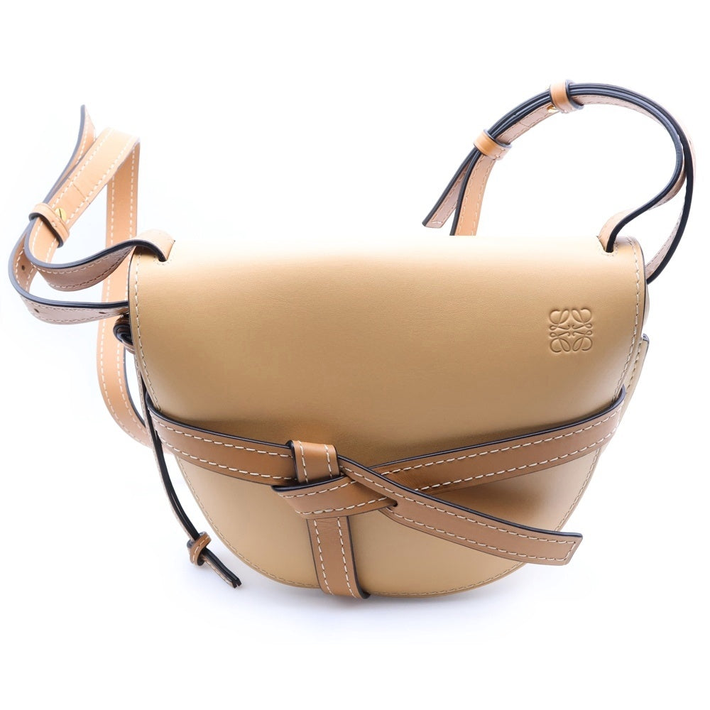 LOEWE(ロエベ) ゲートデュアルバック スモール ショルダーバッグ バイカラー ベージュ×ブラウン レザー ゴールド金具 レディース