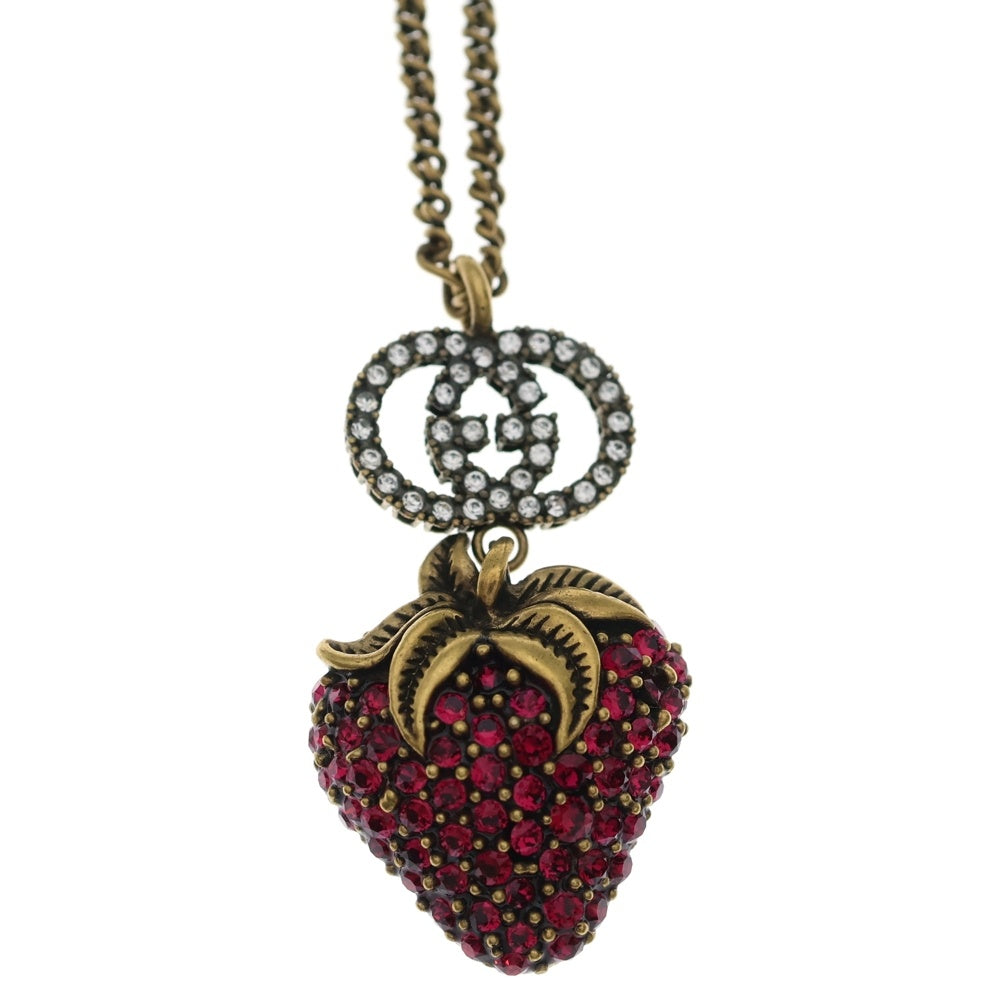GUCCI(グッチ) ストロベリー インターロッキングG ペンダント ネックレス ゴールド×ピンク レディース