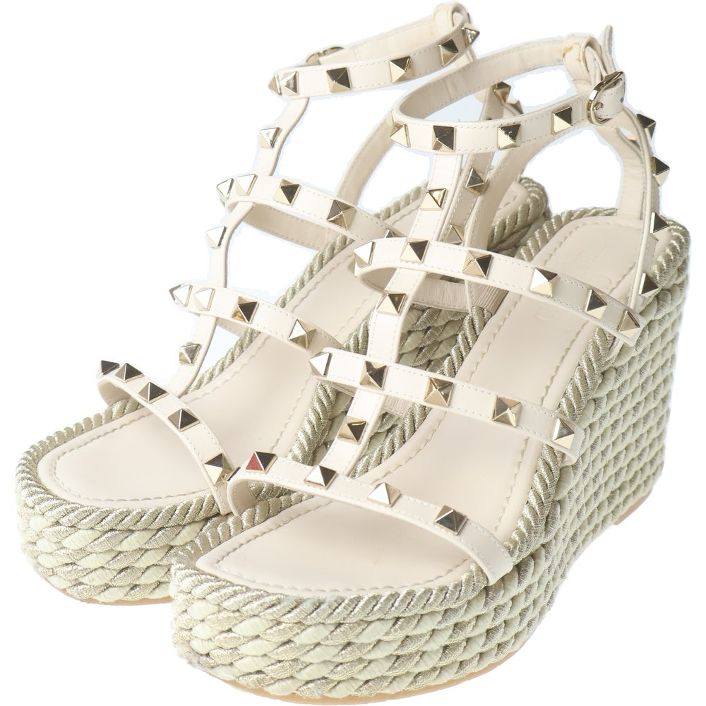 VALENTINO(ヴァレンティノ) ロックスタッズ レザー ウェッジソール ヒール ストラップ サンダル ライトベージュ レディース
