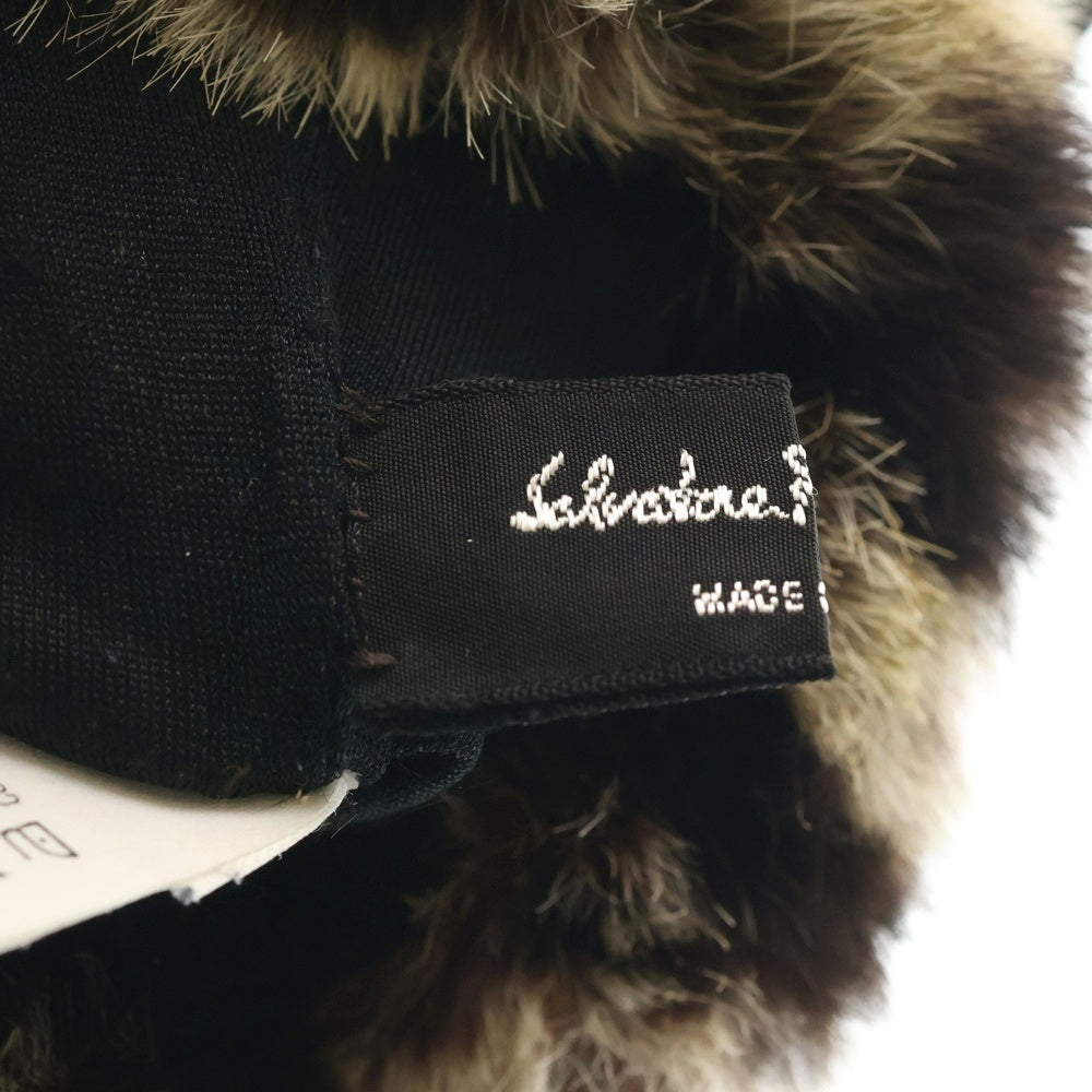 Salvatore Ferragamo(サルヴァトーレ フェラガモ) レオパードファー付き レザーグローブ 手袋 ブラック レディース