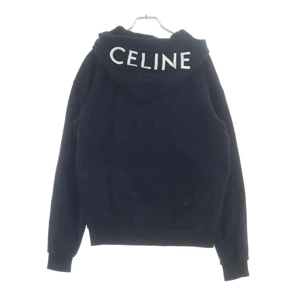 CELINE(セリーヌ) フードロゴプリント ジップアップパーカー フーディ ブラック レディース