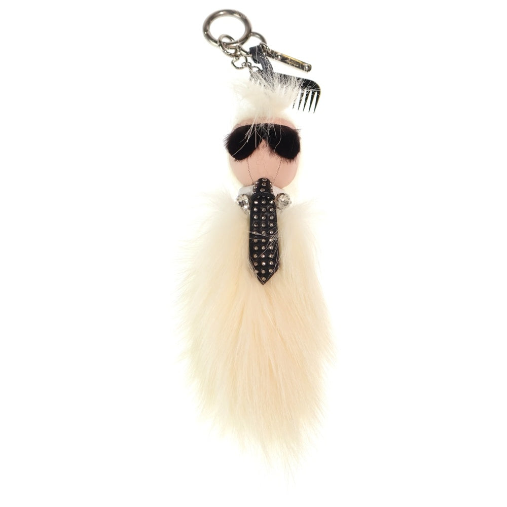 FENDI(フェンディ) カーリト カールラガーフェルド ファー キーホルダー バッグチャーム ホワイト レディース
