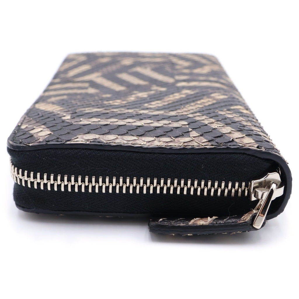 GUCCI(グッチ) パイソン ラウンドファスナー長財布 ロングウォレット カードケース ブラック/ブラウン シルバー金具 レディース