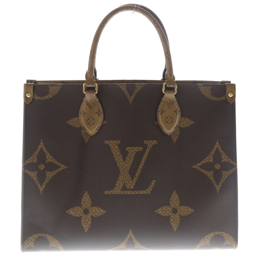 LOUIS VUITTON(ルイヴィトン) モノグラムリバース オンザゴーMM ハンドバッグ トートバッグ ブラウン レザー×PVC M45321 ゴールド金具 レディース