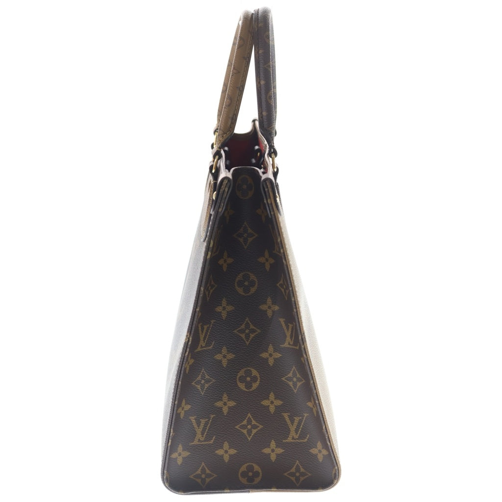 LOUIS VUITTON(ルイヴィトン) モノグラムリバース オンザゴーMM ハンドバッグ トートバッグ ブラウン レザー×PVC M45321 ゴールド金具 レディース