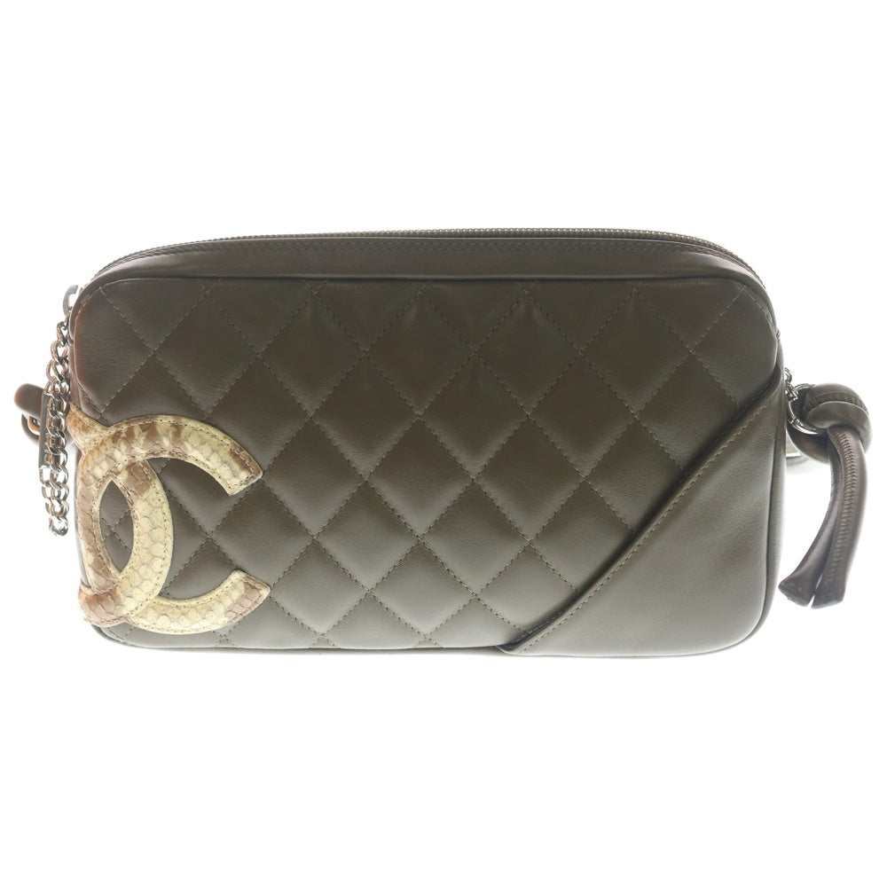 CHANEL(シャネル) レザー カンボンライン ショルダーバッグ ハンドバッグ ミニバッグ カーキ グリーン パイソン シルバー金具 レディース
