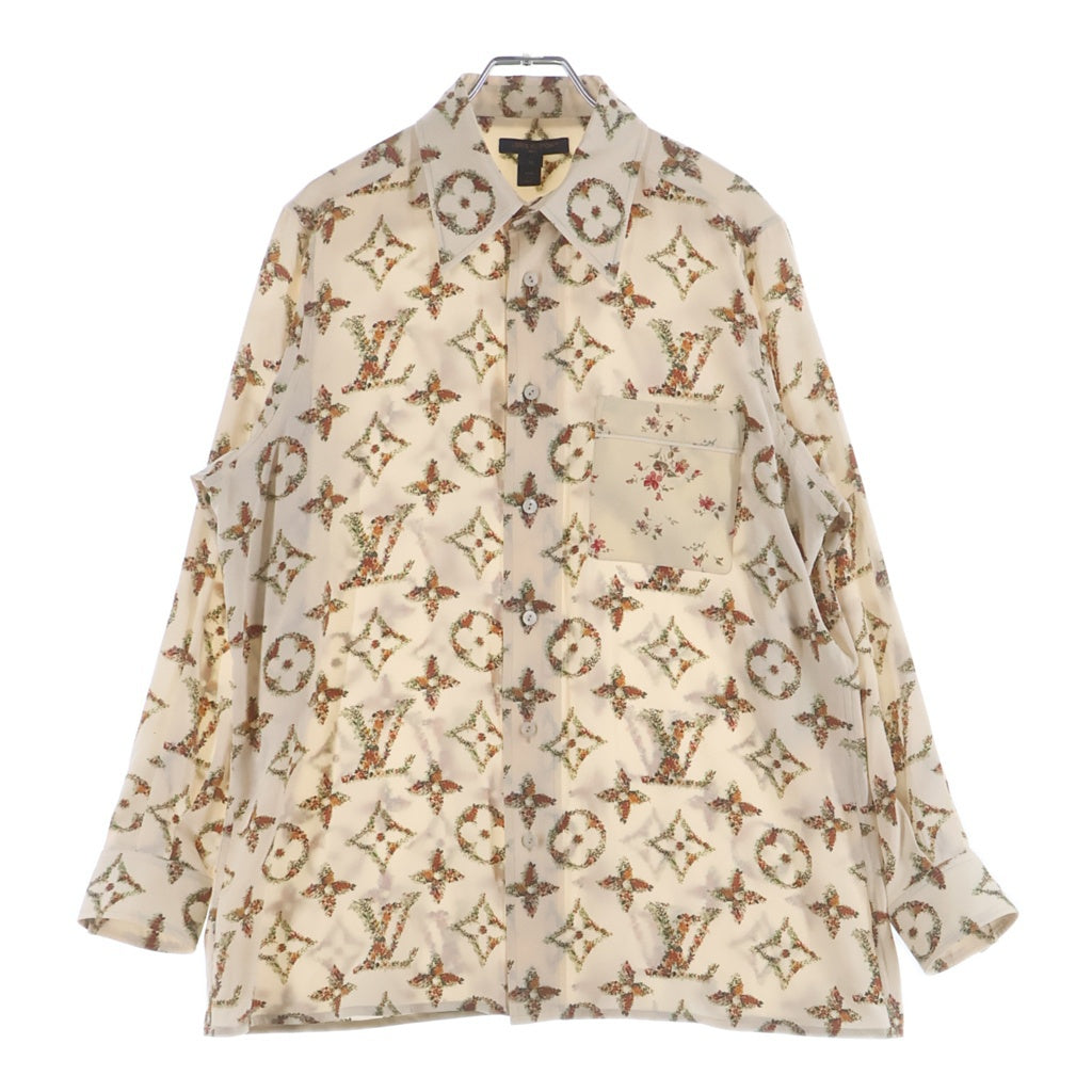 LOUIS VUITTON(ルイヴィトン) 24SS フローラル モノグラム 総柄プリント シルク 長袖シャツ アイボリー RW241WW GQO FQTP01 レディース