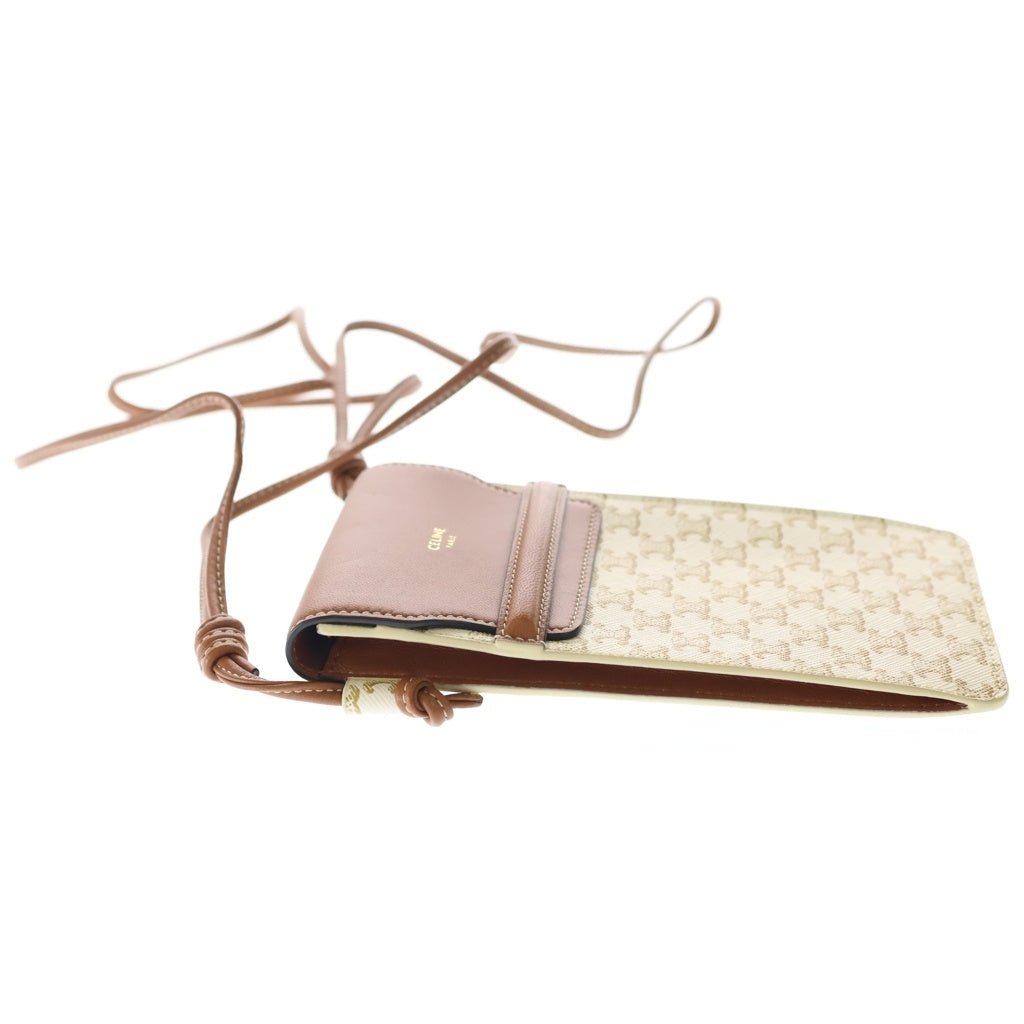CELINE(セリーヌ) トリオンフ PVC キャンバス レザー ショルダー モバイルポーチ ブラウン/アイボリー レディース