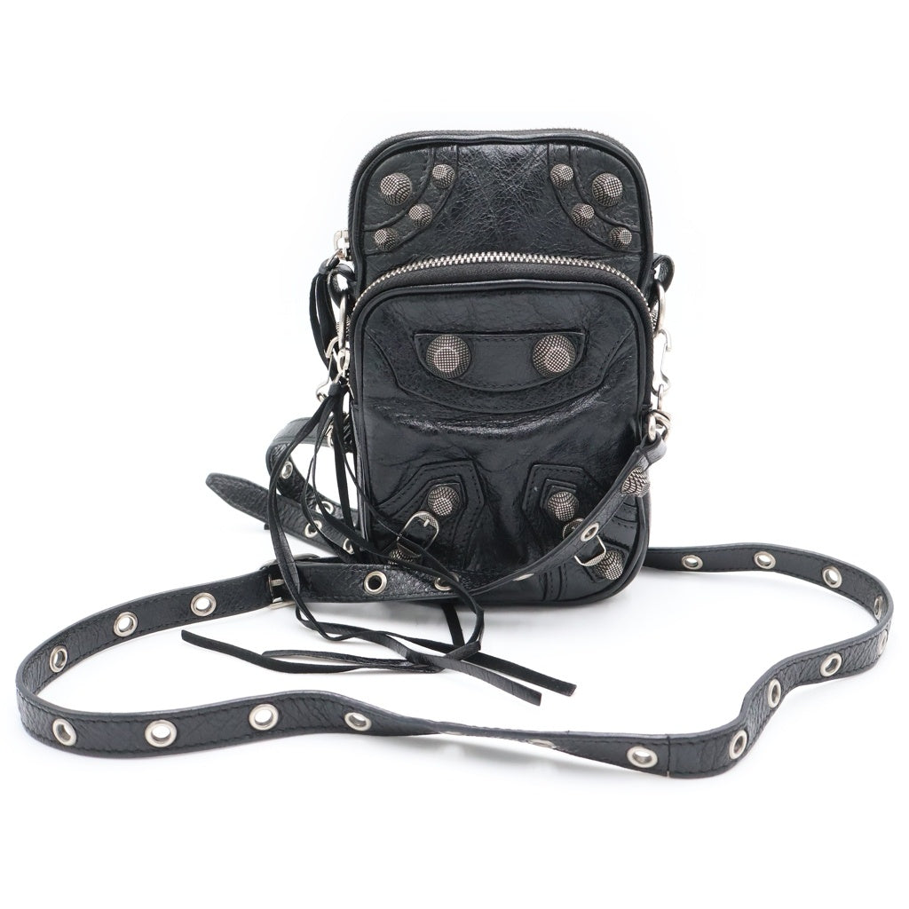 BALENCIAGA(バレンシアガ) ル カゴール レザー ショルダーバッグ フォンポーチ ブラック 742015