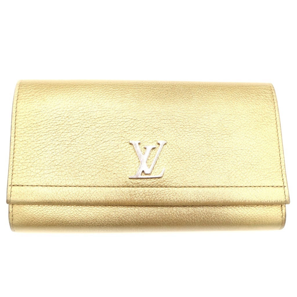 LOUIS VUITTON(ルイヴィトン) ポルトフォイユ ロックミー ロングウォレット 長財布 カードケース ゴールド レザー M62077 シルバー金具 レディース