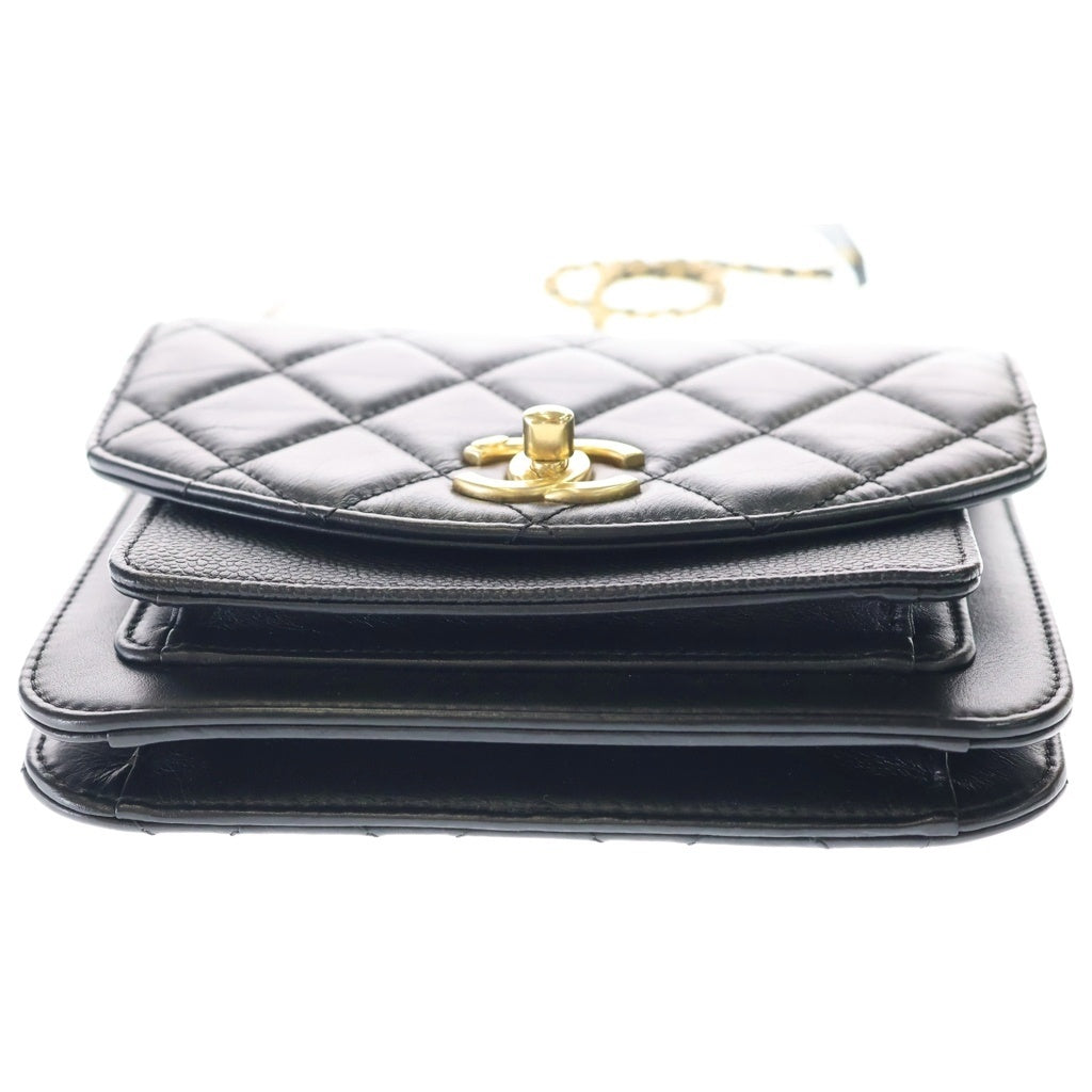 CHANEL(シャネル) トリコマテリアル チェーンショルダーバッグ ミニバッグ ブラック カーフ×キャビアスキン AS0785 ゴールド金具 レディース