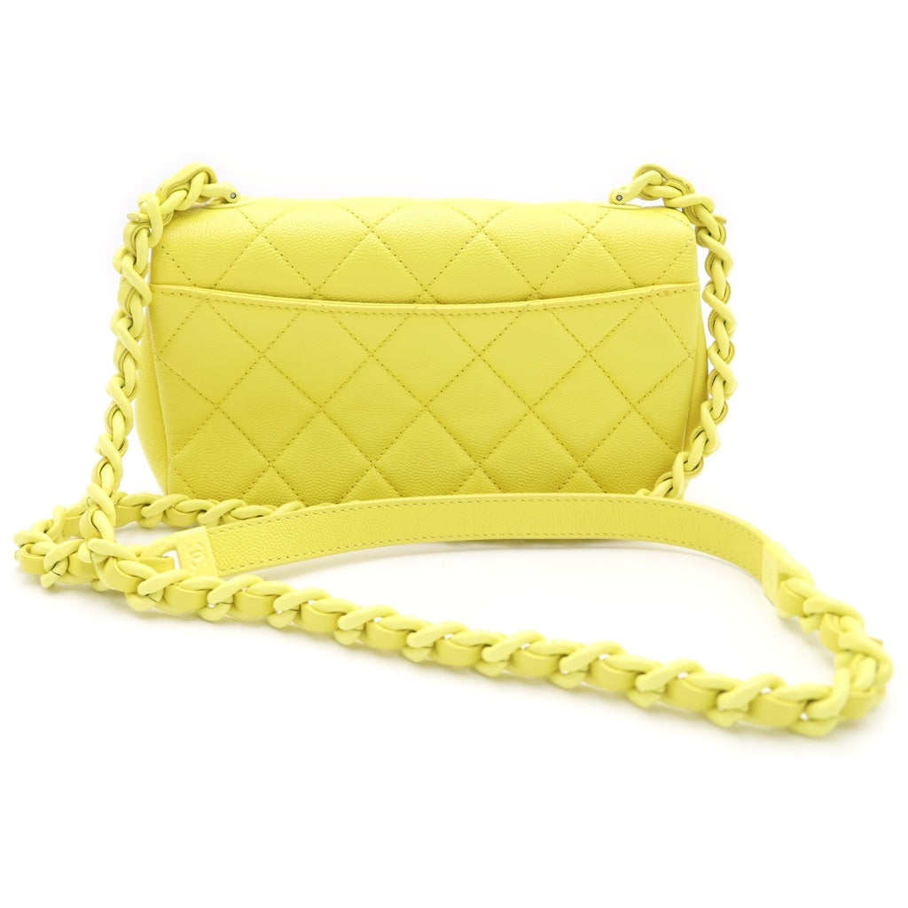 CHANEL(シャネル) マトラッセ20 SフラップSチェーンショルダーバッグ ネオンイエロー キャビアスキン AS2302 イエロー金具 レディース