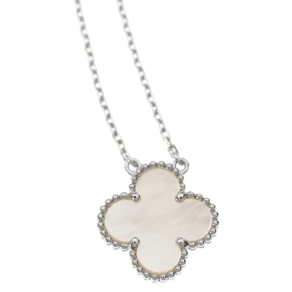 Van Cleef & Arpels(ヴァンクリーフアンドアーペル) ヴィンテージアルハンブラ ネックレス ペンダント チェーン マザーオブパール ホワイト×ホワイトゴールド Au750WG 5.3g レディース