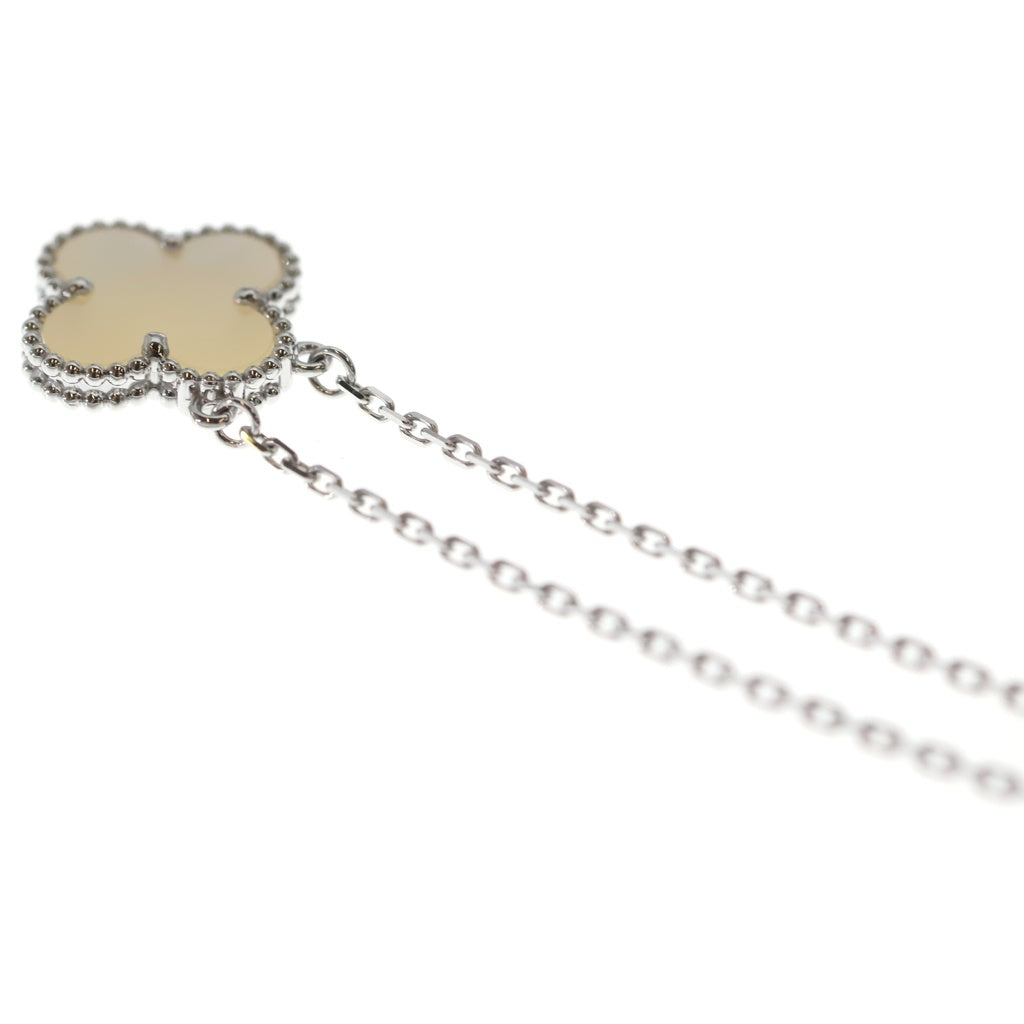 Van Cleef & Arpels(ヴァンクリーフアンドアーペル) ヴィンテージアルハンブラ ネックレス ペンダント チェーン マザーオブパール ホワイト×ホワイトゴールド Au750WG 5.3g レディース