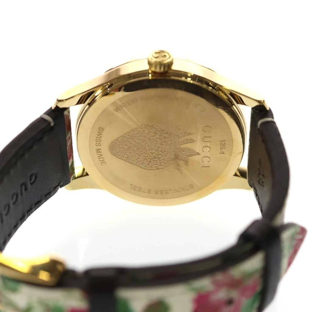GUCCI(グッチ) Gタイムレス フローラル ロゴ レザーベルト クォーツウォッチ 腕時計 アイボリー/ゴールド YA1264084 レディース