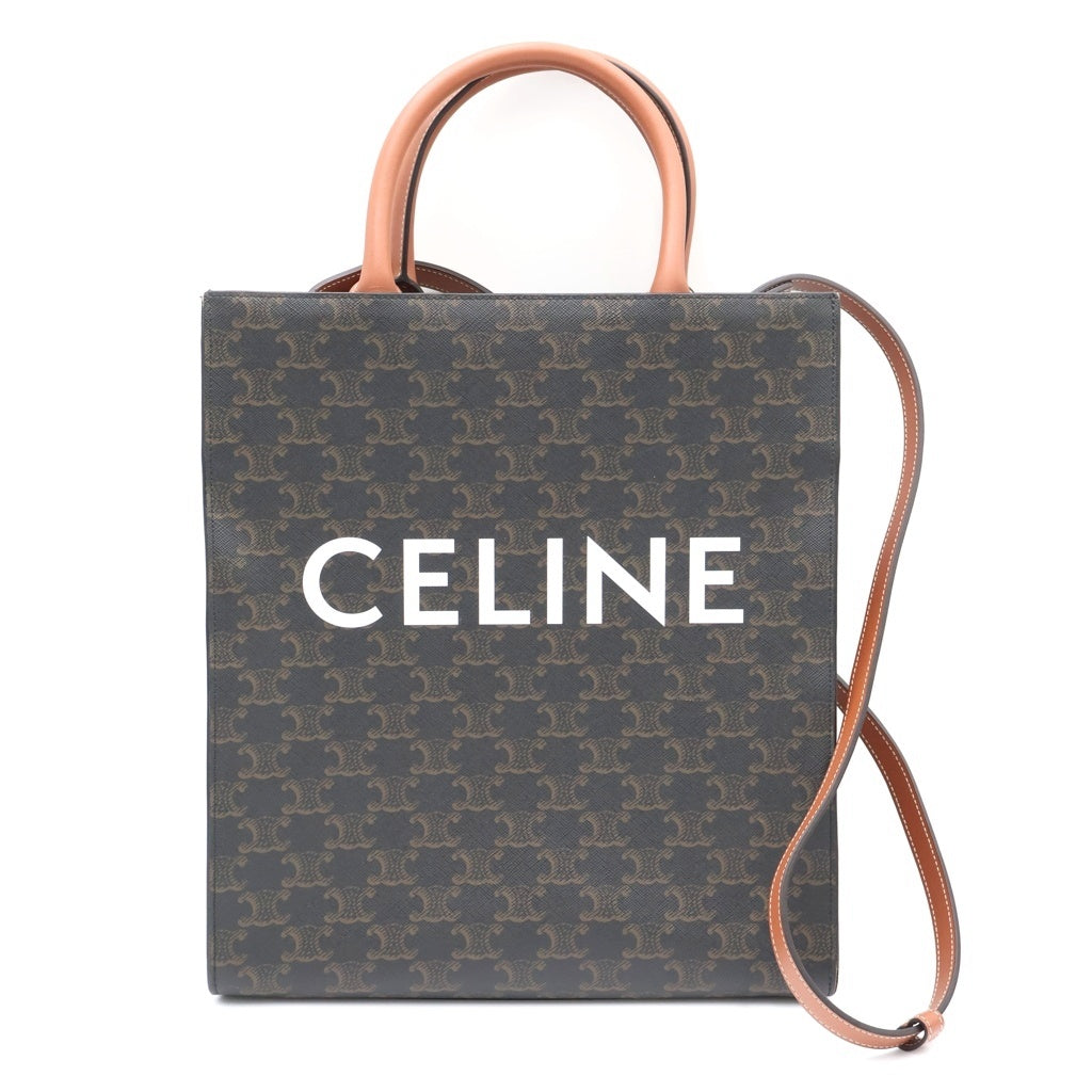 CELINE(セリーヌ) スモール バーティカルカバ トリオンフ 2WAYバッグ ショルダーバッグ ハンドバッグ トートバッグ ブラウン レザー×PVC ゴールド金具 レディース