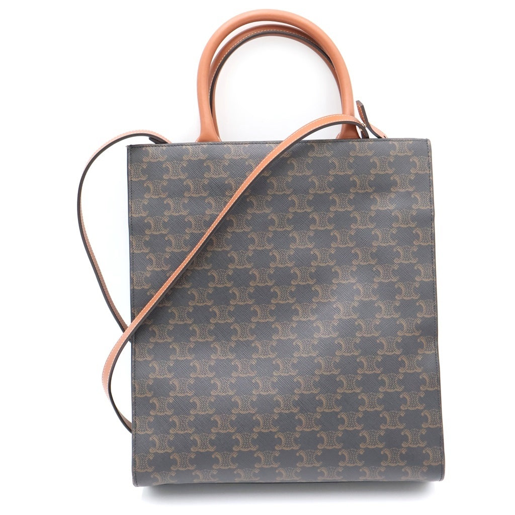 CELINE(セリーヌ) スモール バーティカルカバ トリオンフ 2WAYバッグ ショルダーバッグ ハンドバッグ トートバッグ ブラウン レザー×PVC ゴールド金具 レディース