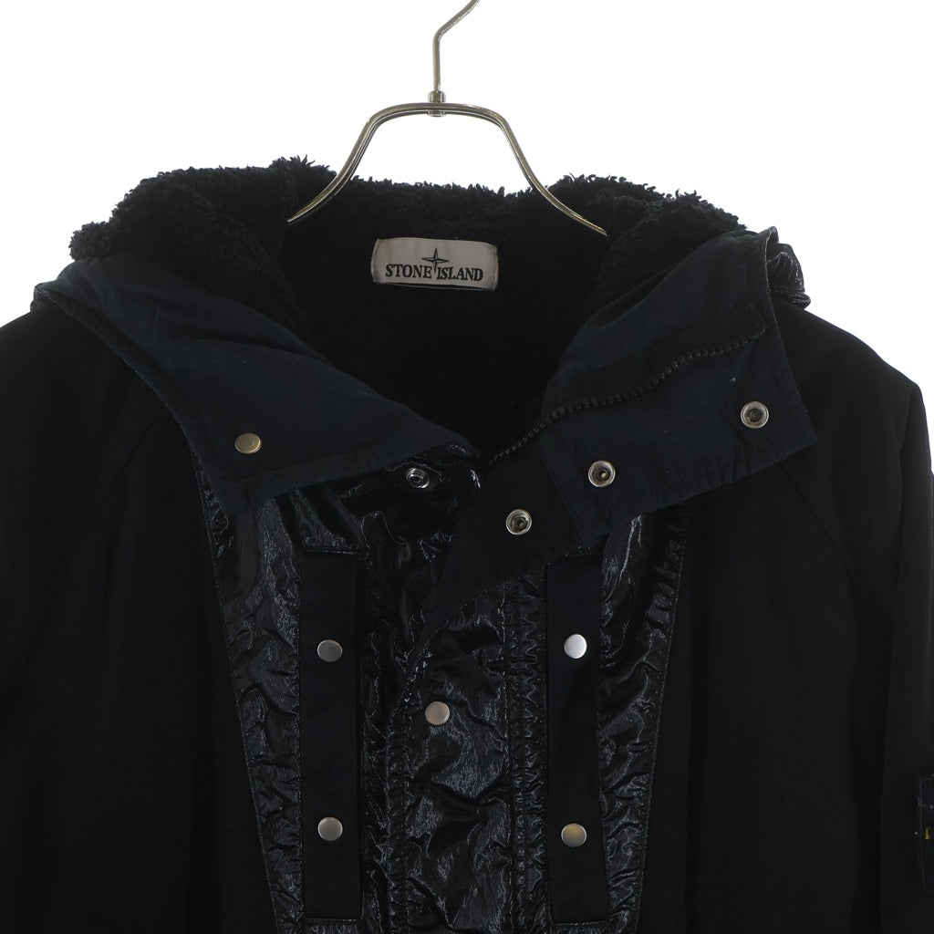 STONE ISLAND(ストーンアイランド) NYLON PANAMA WITH NEW SILK LIGHT GARMENT DYED ナイロン パナマ ボアライニング フーデッド ジャケット ブラック 811544021