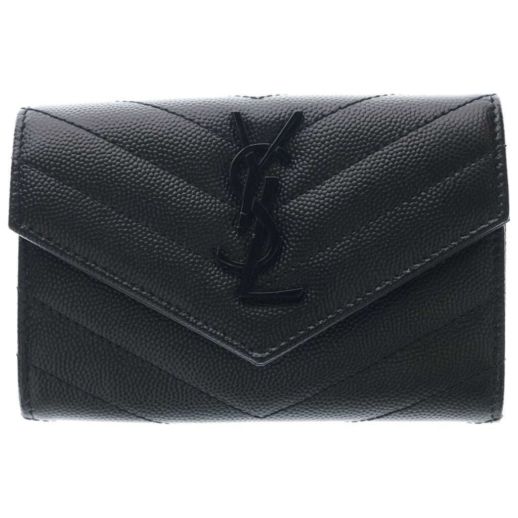 SAINT LAURENT PARIS(サンローランパリ) Vステッチ モノグラム スモール エンベロープウォレット カードケース ブラック エンボスレザー 414404 レディース