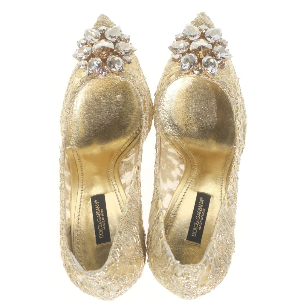 DOLCE & GABBANA(ドルチェアンドガッバーナ) ■ブローチパンプス ゴールド レース #37 箱 レディース