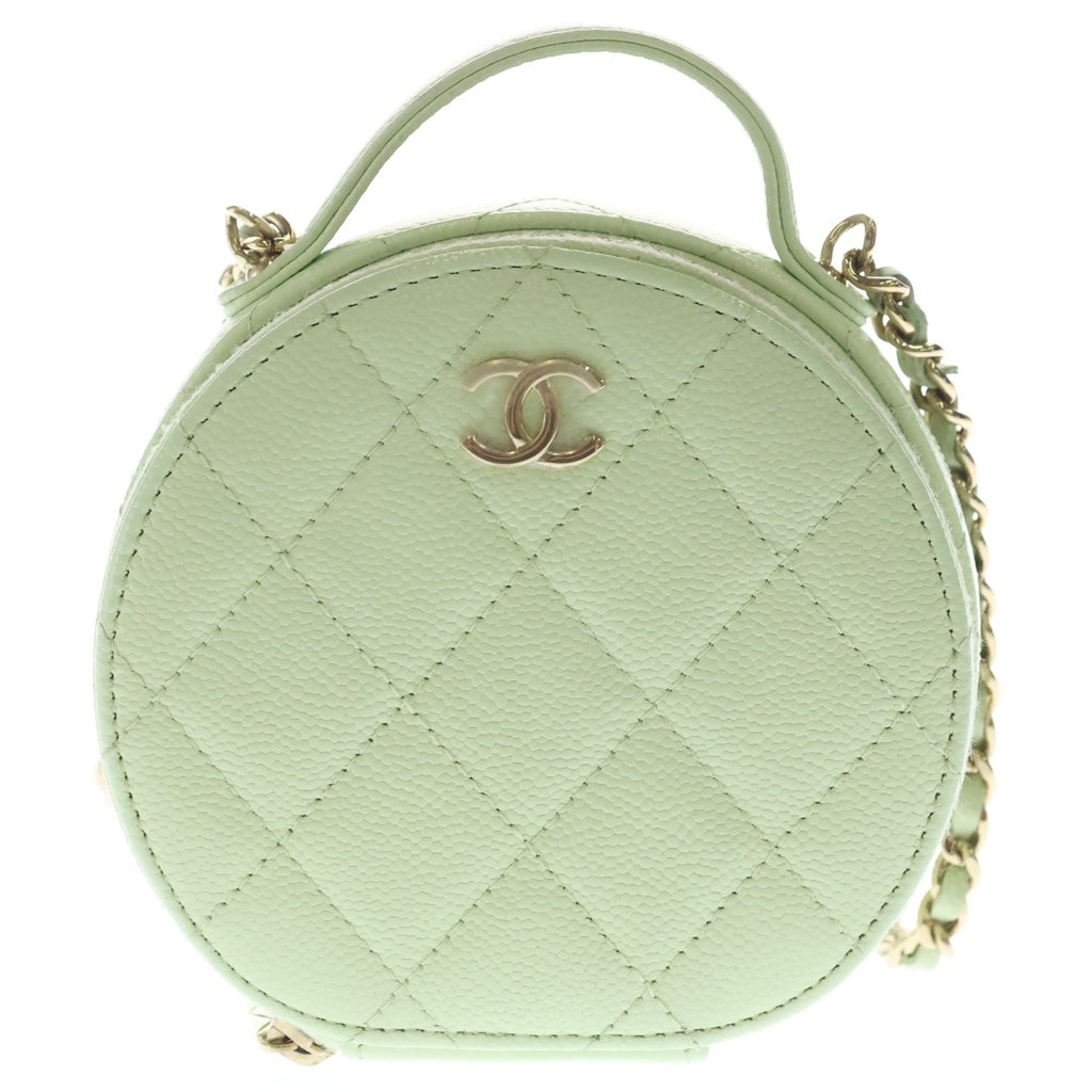 CHANEL(シャネル) シャネル ミニ ラウンド マトラッセチェーンショルダーバッグ バニティ ライムグリーン キャビアスキン AP2502 ゴールド金具 レディース