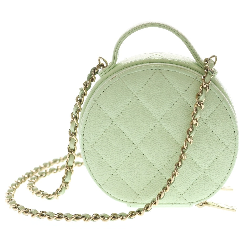 CHANEL(シャネル) シャネル ミニ ラウンド マトラッセチェーンショルダーバッグ バニティ ライムグリーン キャビアスキン AP2502 ゴールド金具 レディース